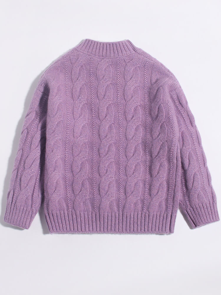 Classic Cable Knit Cashmere Crewneck Sweater for Boys and Girls